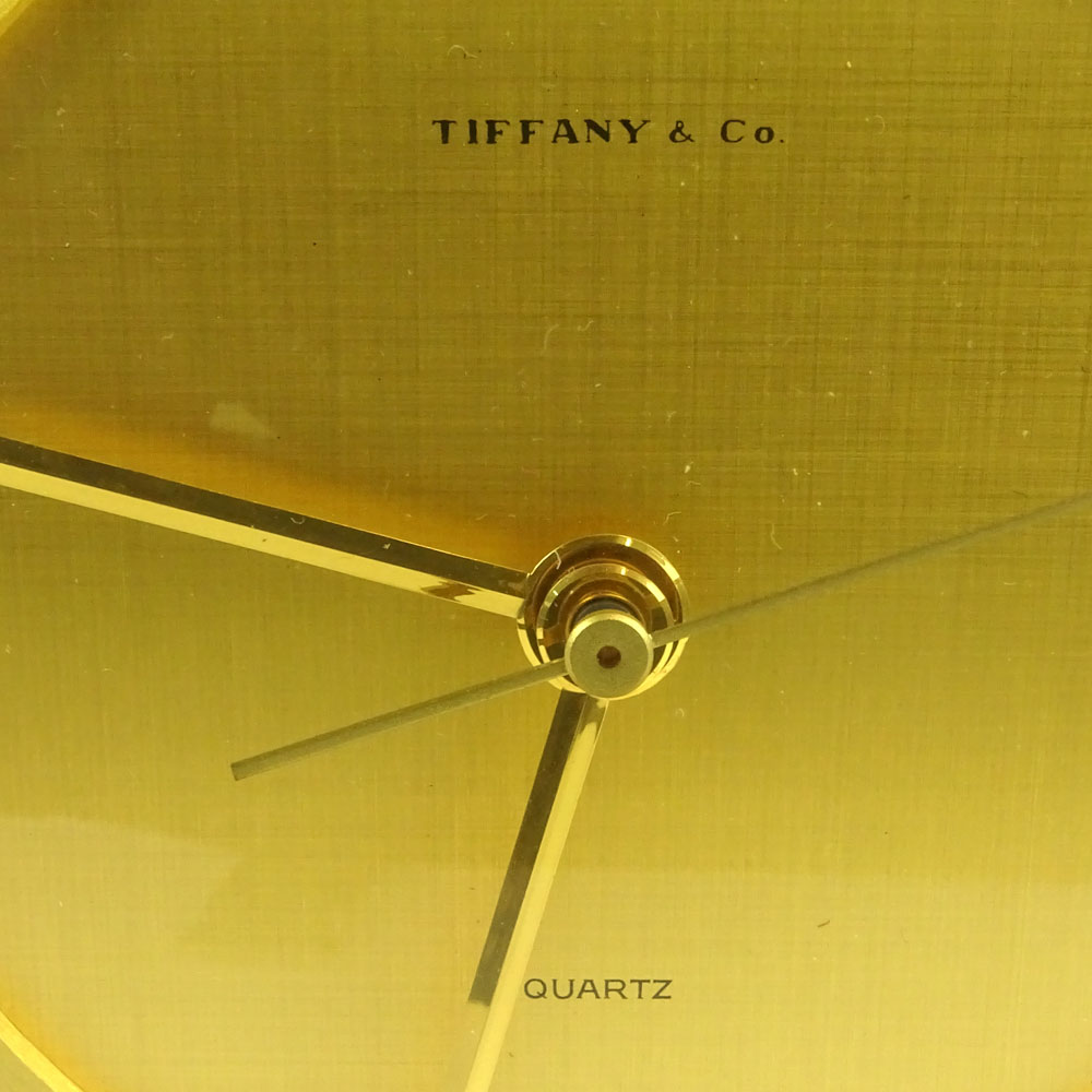 Tiffany & Co. Brass Quartz Clock. Signed Tiffany & Co. Swiss, 2048. Wear to case. Back knob needs to - Image 6 of 6