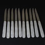 Set of 10 Birks Mother of Pearl Handled Fruit Knives with stainless blades. Signed on blade. Very