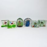 Lot of Six (6) Hand Blown Murano Glass Aquarium Paperweights. The 2 larger with labels. Light