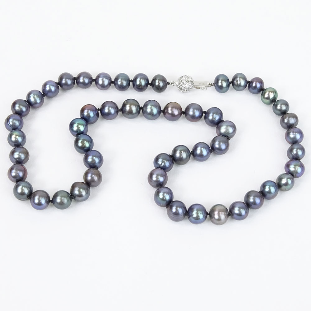 Lady's Black Pearl Necklace with Diamond and 14 Karat White Gold Clasp. Pearls measure 7-9mm each. - Image 2 of 5