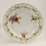 Antique Meissen hand painted porcelain shallow dish. Signed with crossed sword mark. Good condition.