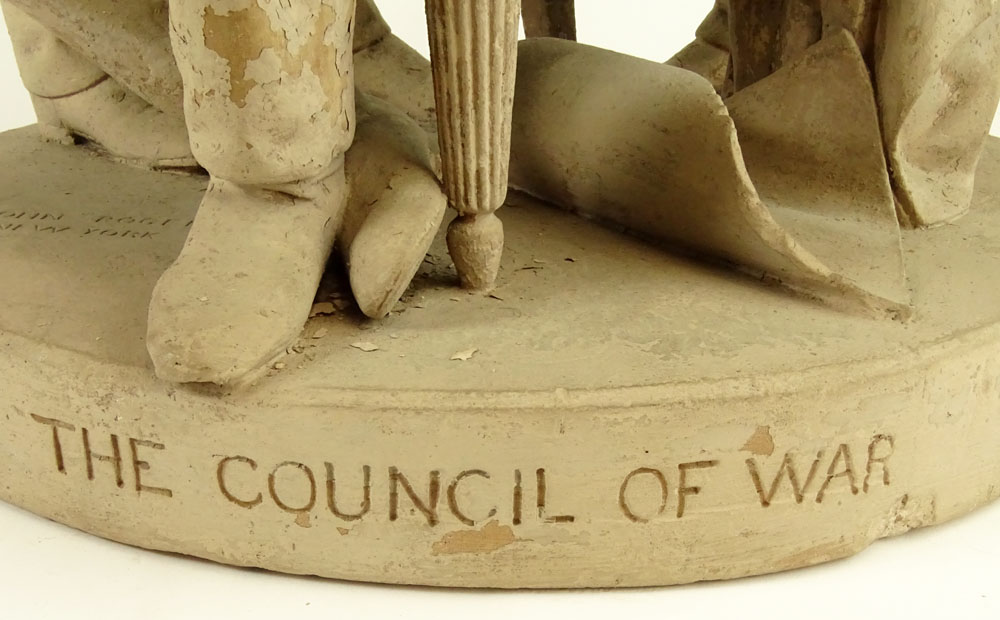 John Rogers (AMERICAN, 1829-1904) Plaster Sculpture, The Council of War. Signed to base. Chips, - Image 2 of 9