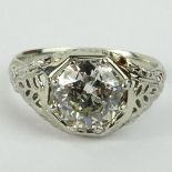 Antique Approx. 1.65 Carat Old European Cut Diamond and 18 Karat Filigree White Gold Engagement