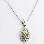 Lady's 18 Karat White Gold Pendant Necklace Accented with Small Round Cut Diamonds. Signed 18K. Very