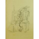 after: Giorgio de Chirico. Italian (1888-1978) Pencil on paper "Surrealist Interior With Figure"