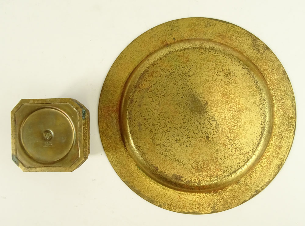 Two (2) Tiffany Studios Bronze Items. Includes an inkwell and a plate. Signed. Typical wear and - Image 4 of 5