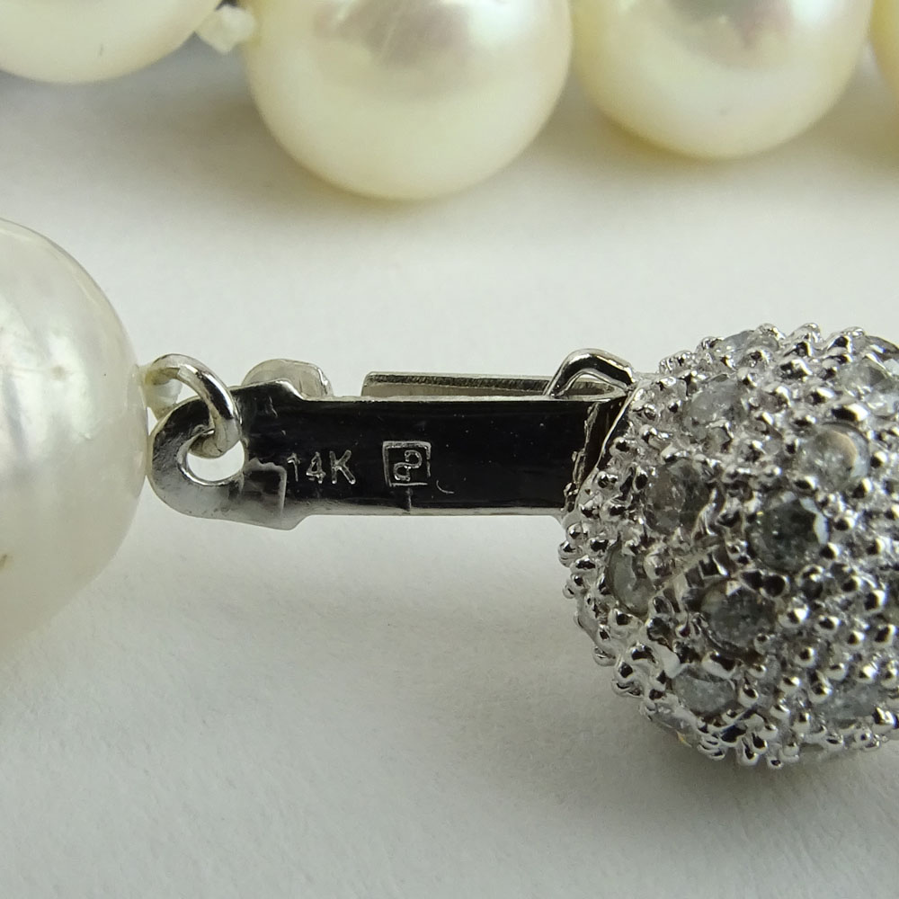 Lady's White Pearl Necklace with Diamond and 14 Karat White Gold Clasp. Pearls measure 9mm each. - Image 5 of 5