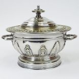 Vintage Italian Silver Plate Caviar Server with Glass Liner. Fancy foliate motif. Signed. Good