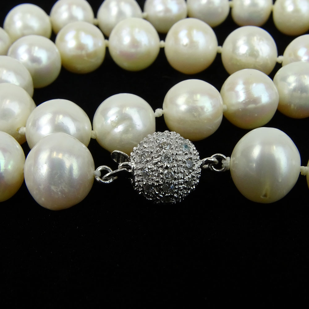 Lady's White Pearl Necklace with Diamond and 14 Karat White Gold Clasp. Pearls measure 9mm each. - Image 4 of 5