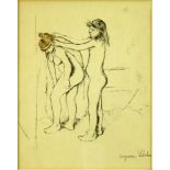 Suzanne Valadon, French (1865-1938) Color Hand colored Lithograph "Le Bain". Signed lower right.