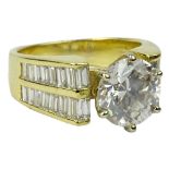 Approx. 2.45 Carat Round Brilliant Cut Diamond and 18 Karat Yellow Gold Engagement Ring Accented