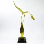 Mid-Century Modern Brass Abstract Sculpture on black Lucite base. Signed Nan Heal. Good condition.