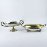 Two Antique German 750 Silver Compotes. One footed with gold washed interior, the other with