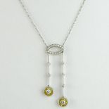 Diamond, Yellow Sapphire and 14 Karat White Gold Necklace. Diamonds G-H color, SI clarity. Unsigned.