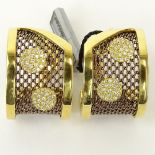 Pair of Lady's Italian Sabbadini 18 Karat Yellow Gold and Sterling Silver  Earclips accented with