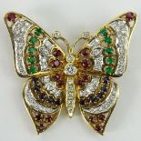 Vintage 14 Karat Yellow Gold Butterfly Brooch accented throughout with approx. 1.0 Carat Round Cut