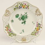 Antique Meissen Hand Painted Reticulated Shallow Plate. Signed. Wear, rubbing, surface losses.