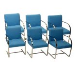 Set of Six (6) Vintage Mies van der Rohe Brno Chairs for Knoll International. Later upholstery.