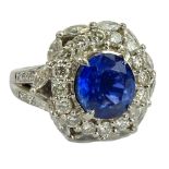 GIA Certified 4.89 Carat Ceylon Sapphire and Round Brilliant Cut and Marquise Cut Diamonds