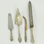 Lot of 4 Sterling and Sterling and Stainless Knives. Various makers, patterns. Signed Sterling. Good