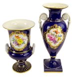 Collection of Two (2) Antique Meissen Hand Painted Porcelain Bolted Urns. Includes 9-3/4" urn double