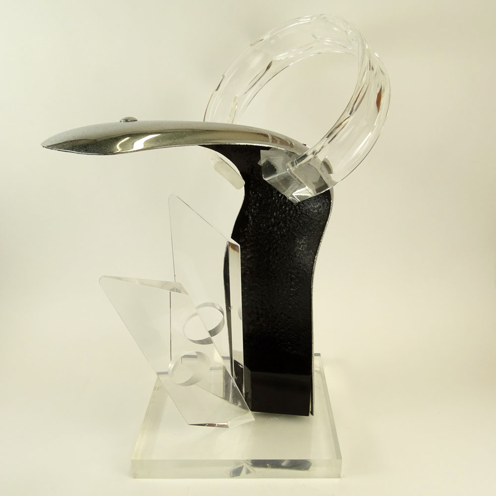 Rona Cutler Mid-Century Modern Lucite and Chrome Sculpture. Signed. Light wear, display scratches on - Image 2 of 9