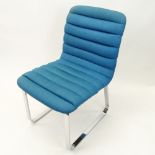 Vintage Flatbar Chrome Channel Upholstered Chair, Possibly Knoll. Unsigned. Light wear or in good