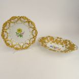 Lot of two (2) Meissen Porcelain hand painted and gilt porcelain serving dishes. Includes