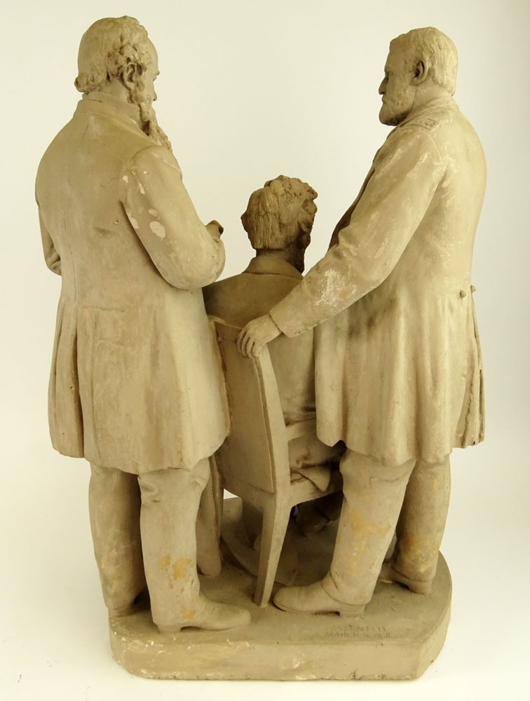 John Rogers (AMERICAN, 1829-1904) Plaster Sculpture, The Council of War. Signed to base. Chips, - Image 8 of 9