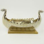 Vintage Norwegian Sterling Silver Viking Ship on Wood Stand. Signed. Good condition. Measures 8" H x