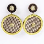 Pair of Lady's Italian Sabbadini 18 Karat Yellow Gold and Sterling Silver  Earclips accented with .