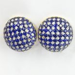 Pair of Lady's Round Cut Approx. 9.50-10.0 Carat Sapphire, Diamond and 18 Karat Yellow Gold