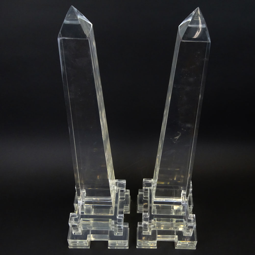 Attributed to: Charles Hollis Jones pair of Lucite Obelisks. Unsigned. Light scratches or in good - Image 2 of 4