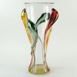 Monumental Ion Tamian Contemporary Romanian Art Glass Vase With Applied Decoration. Signed. Very