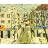 after: Bernard Buffet, French (1928-1999) Circa 1963 Cityscape. Signed and dated 1963 lower right.