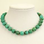 Vintage Chinese Turquois Beaded Necklace With Sterling Clasp. Signed 925 China. Good condition.