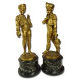 Lalouette, French Two (2) 19/20th Century Gilt Bronze Sculptures on Marble Plinths "Youth in Cap