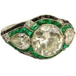 Very Fine Art Deco Design Approx. 4.25 Carat Cut Diamond, 1.50 Carat Colombian Emerald and