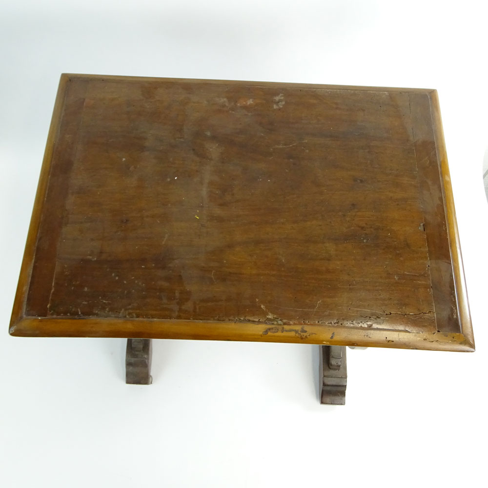 19th Century Walnut Trestle Occasional Table with Heart Shaped Pedestal Ends. Mortise and Tenon - Image 3 of 4