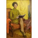 Béla Kontuly, Hungarian (1904-1983) Oil on canvas "Woman Reading" Signed lower left. Artists bio