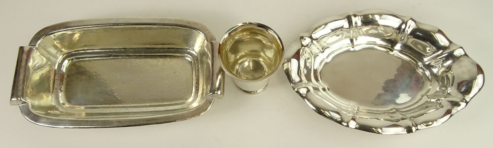 Lot of Three (3) German Silver Tabletop Items. Includes a rectangular bread server, signed 835; a - Image 3 of 7