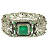 Lady's approx. 8.0 Carat Colombian Emerald, 15.0 Carat Rose and European Cut Diamond and Platinum