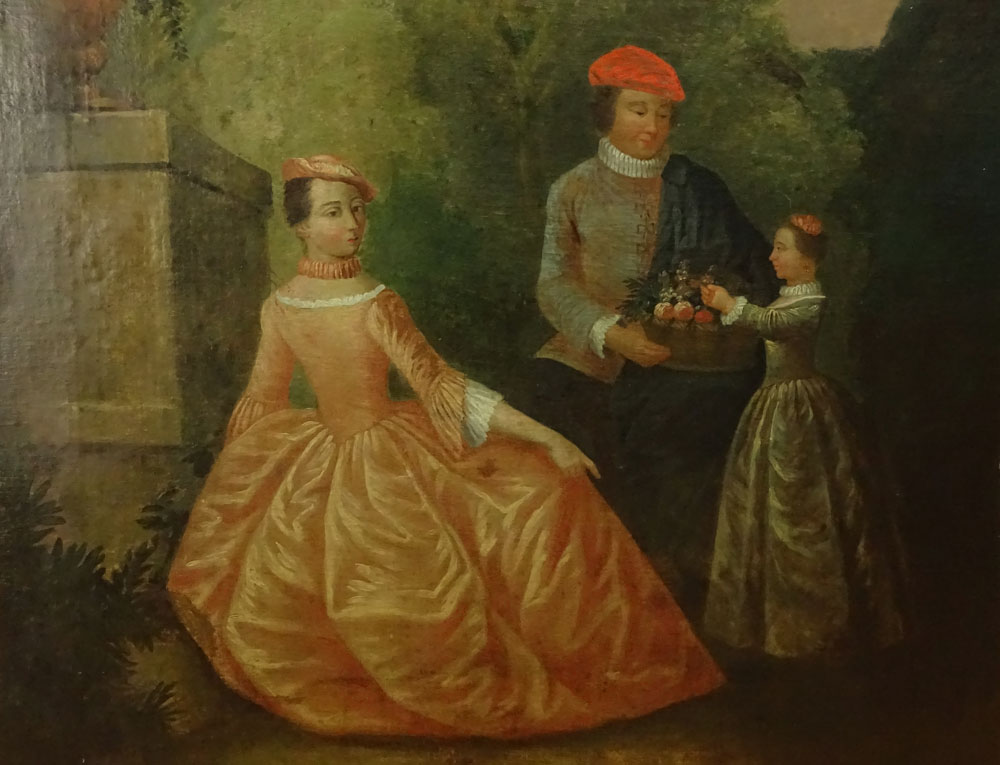 17th  Century Style French Boiserie Oil on Canvas. "Garden Landscape With Figures". Unsigned. Good - Image 3 of 4