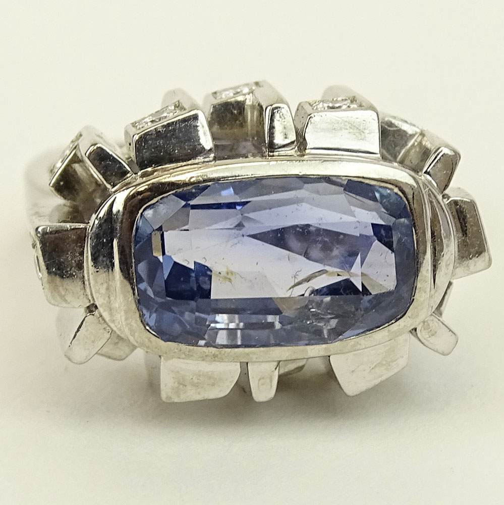 Approx. 8.65 Carat Natural Unheated Ceylon Sapphire and 18 Karat White Gold Ring accented with .60 - Image 2 of 7