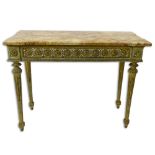 18/19th Century Continental Neo-Classical Style Carved and Giltwood Console with Marble Top.