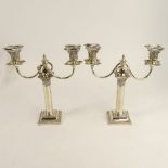 Vintage silver plate 2 light candlesticks. Convertible. Unsigned. Good condition. Measures 10-1/4"