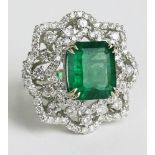 GIA Certified 7.08 Carat Octagonal Step Cut Emerald, approx. 3.72 Carat Round Cut Diamond and 18
