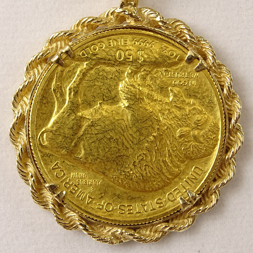 24 Karat Yellow Gold Buffalo Gold Coin Pendant in Gold Bezel and with 14 Karat Yellow Gold Rope - Image 3 of 6