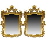 Pair Mid 20th Century Italian Carved and Giltwood Mirrors. Beveled Glass. Signed Made In Italy. Good