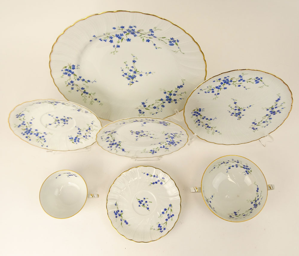 Sixty Eight (68) pieces Bernaduad Limoges  Porcelain Dinner Set. "Myosotis" Includes 12 each - Image 2 of 5